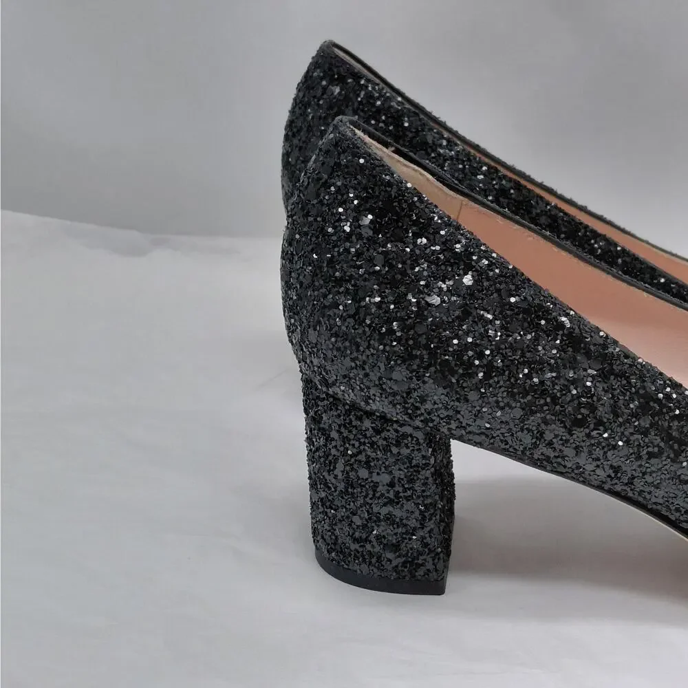 Kate Spade Womens Heels Size 9.5M Silver Glitter Block Heel Pumps Wedding Party